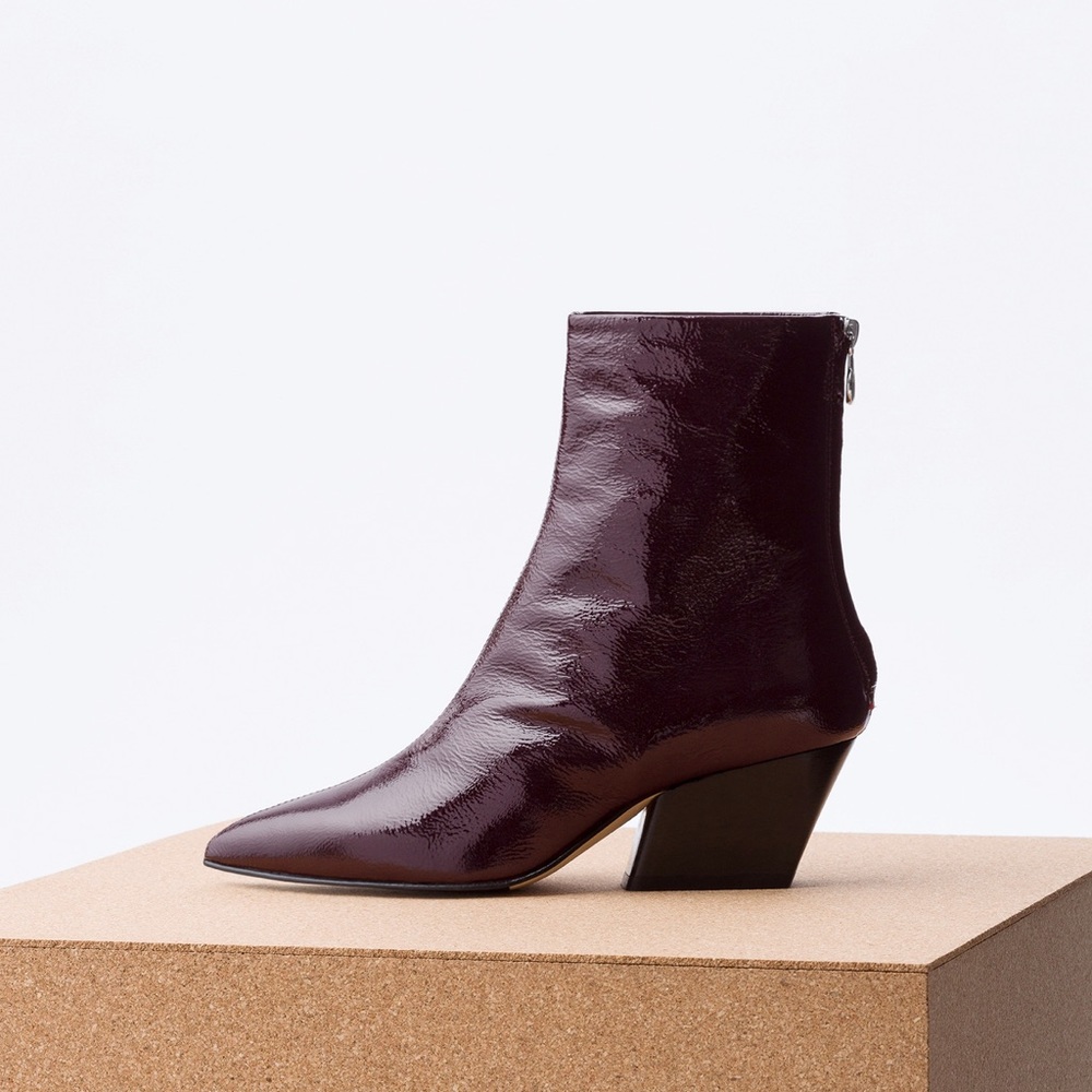 Aeyde Bordeaux Leather Dahlia Patent Ankle Boots